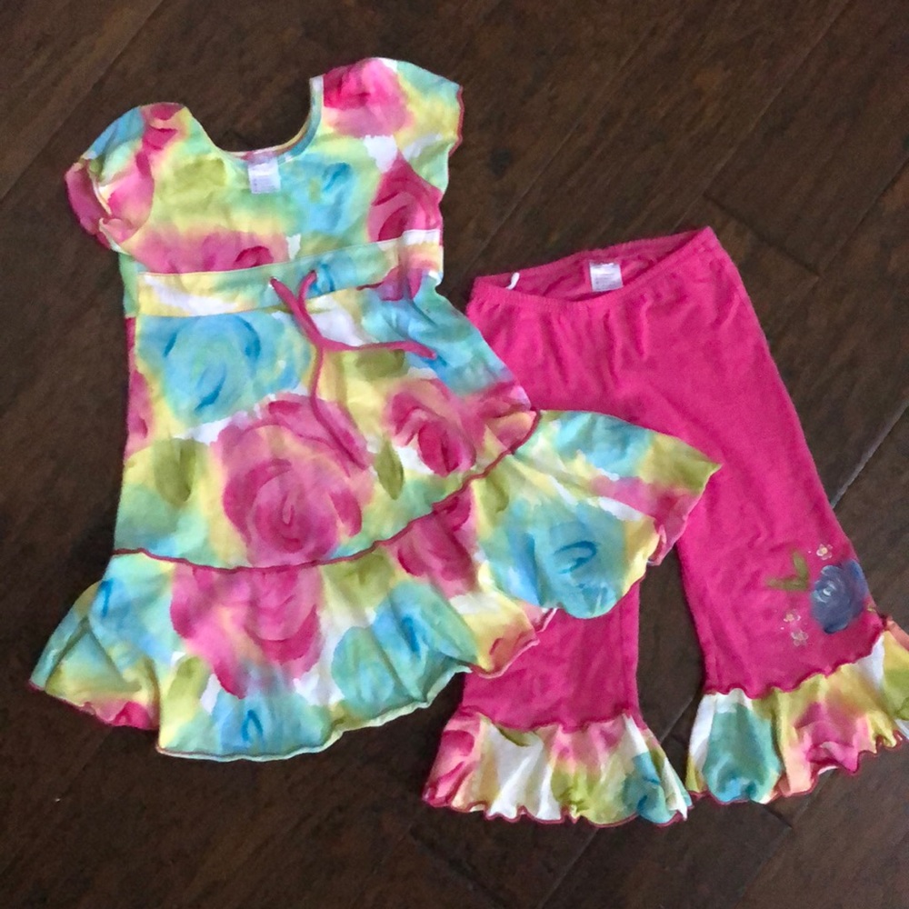 Indygo Artwear Hand Painted Floral Dress Pants 5